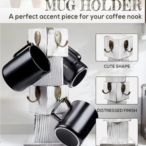 Distressed White Mug Holder with Black Mugs